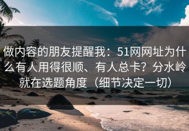 做内容的朋友提醒我：51网网址为什么有人用得很顺、有人总卡？分水岭就在选题角度（细节决定一切）