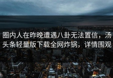 圈内人在昨晚遭遇八卦无法置信，汤头条轻量版下载全网炸锅，详情围观