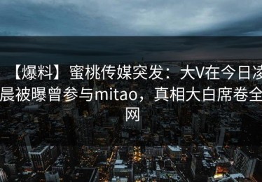【爆料】蜜桃传媒突发：大V在今日凌晨被曝曾参与mitao，真相大白席卷全网